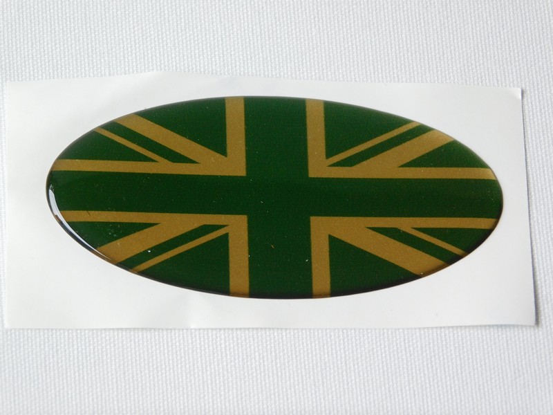 Oval Vinyl Union Jack Badges (Green and Gold or Black and Silver)